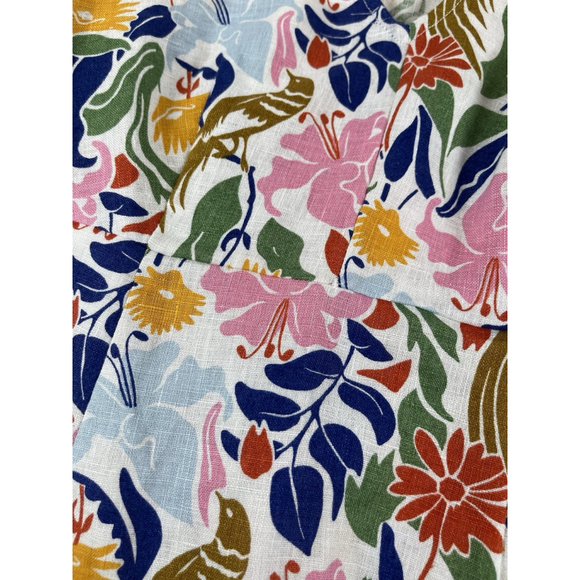 Boden 6 Linen Dress Floral Long Sleeve Short Cinched Waist - Picture 6 of 8